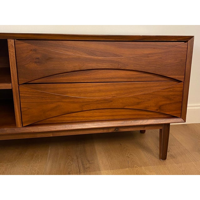 Wood Mid‑Century Solid Walnut Credenza – Sculpted Fronts, 78.75" Long W/4 Drawers For Sale - Image 7 of 7