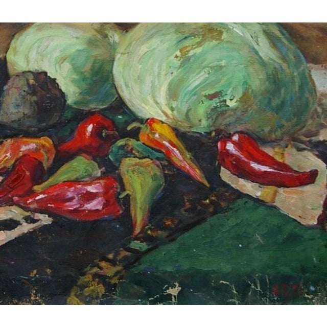 Still Life With Food Antique Oil Painting Original Soviet Art Ukrainian Artist 1971 89-109 For Sale - Image 6 of 6