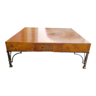 Mid 20th Century Vintage Boho Burl Olive Wood Campaign Style Coffee Table For Sale