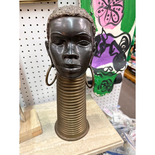 Fantastic vintage bronze nubian head sculpture in the hagenauer style. Very heavy bronze depicting a nubian tribal female...