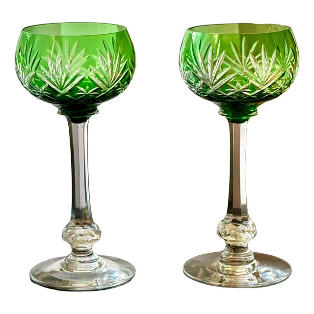 Green Massenet Crystal Hock Glasses by Saint-Louis, 1920, Set of 2 For Sale