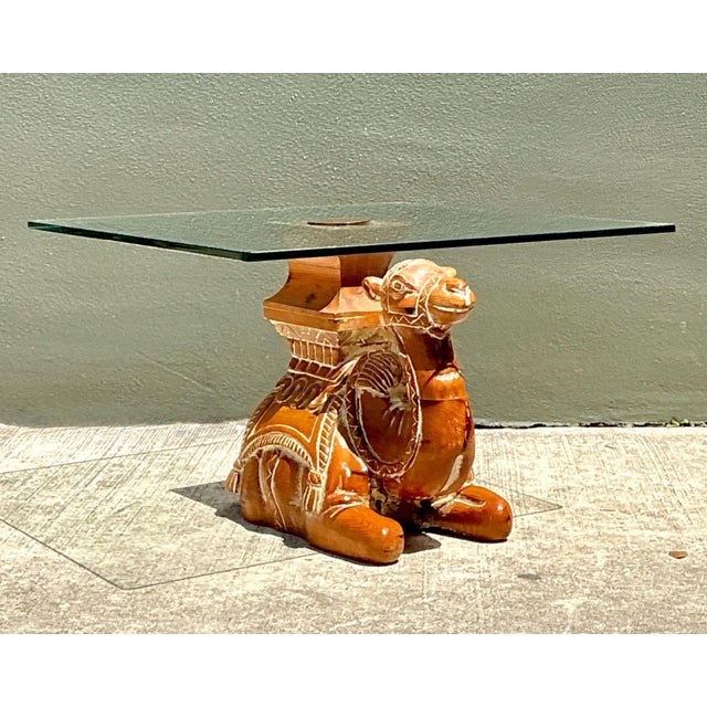 Vintage Carved Wood Camel Glass Table For Sale - Image 12 of 17