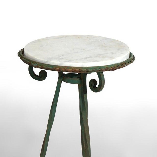 Antique Arts & Crafts Oscar Bach Style Wrought Iron & Marble Plant Stands C1920 For Sale - Image 6 of 11