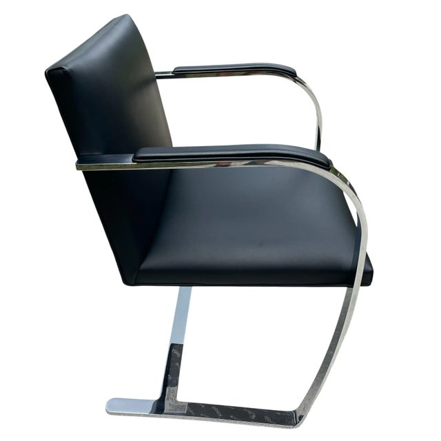 Modern Knoll Brno Flat Bar Chair by Ludwig Mies Van Der Rohe – Black Leather For Sale - Image 3 of 12