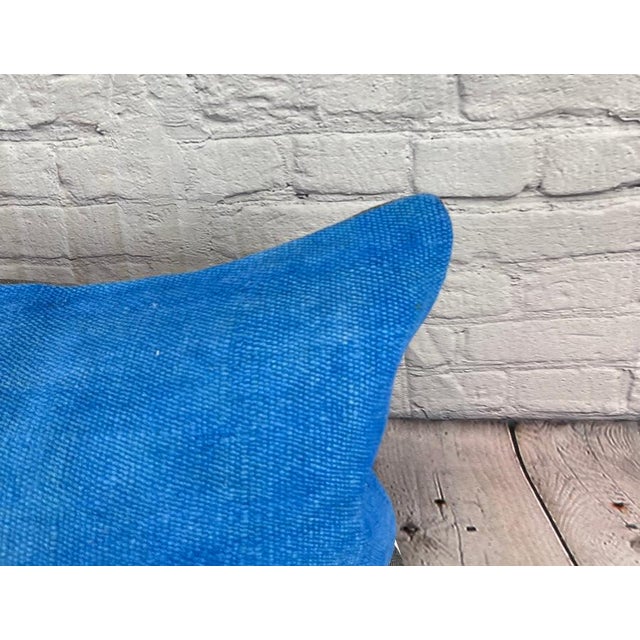 Turkish 16 x 24 Hemp Pillow Turkish Cushion Natural Blue Pillow Cushion Cover For Sale - Image 3 of 4