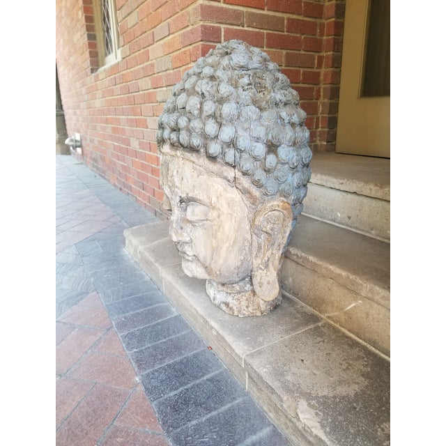 Antique Wood Carved Buddha Head For Sale - Image 4 of 9