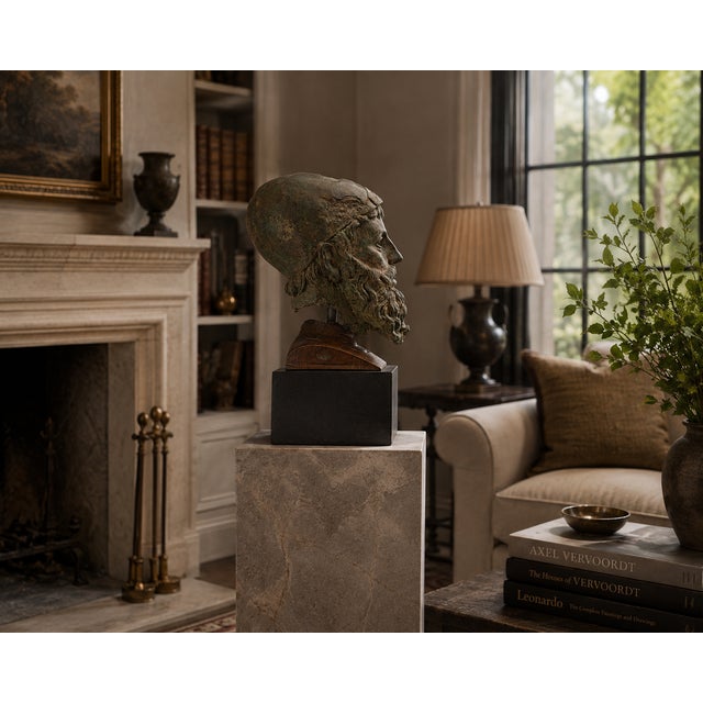 Bronze 19th Century Grand Tour Patinated Bronze Head of a Classical Bearded Deity, Poseidon For Sale - Image 8 of 10