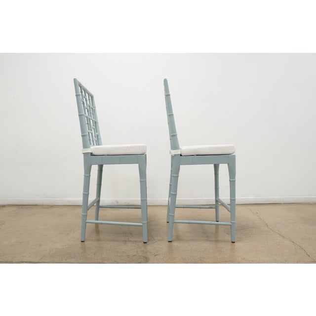 Faux Bamboo Chippendale Bar Stools (Set of 4) For Sale - Image 11 of 18