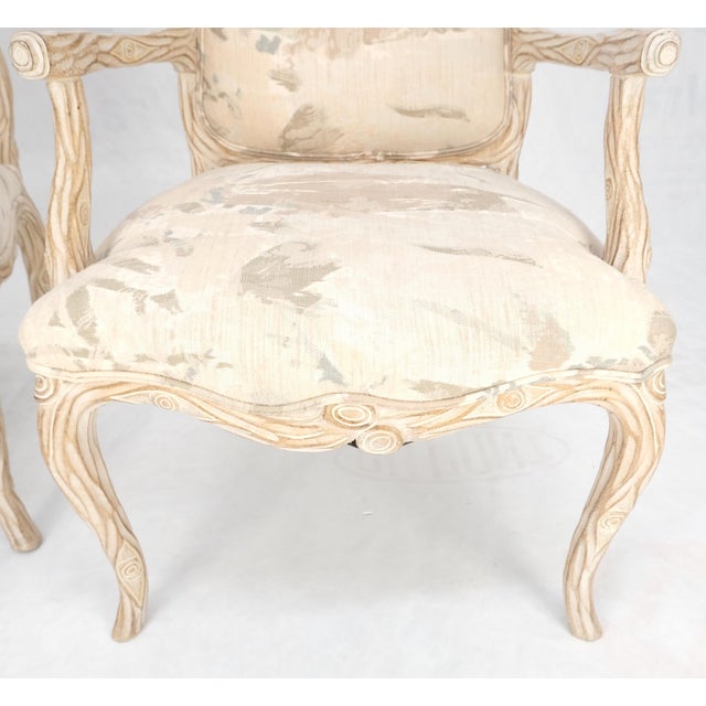 Faux Carved Twig Wood & Eye Theme Arm Lounge Fireside Arm Chairs White Wash MINT For Sale - Image 6 of 16