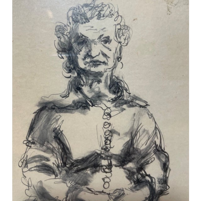 Glass Two Original 60' Signed Chaim Gross Original Ink Drawing Elder Lady Art For Sale - Image 7 of 15