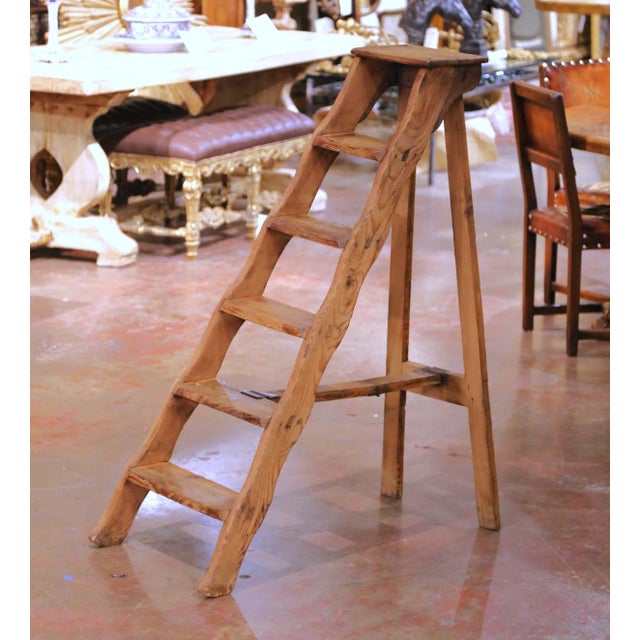 19th Century French Pine Folding Library Ladder With Six Steps For Sale In Dallas - Image 6 of 12