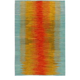 Modern Kilim Flatweave Multicolor Abstract Wool Rug For Sale