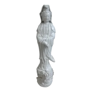 1950s Chinese Blanc De Chine Guan Yin With Dragon