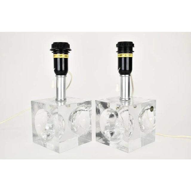 Mid-Century Modern Crystal Cubic Table Lamps from Royal Leerdam, 1970s, Set of 2 For Sale - Image 3 of 12