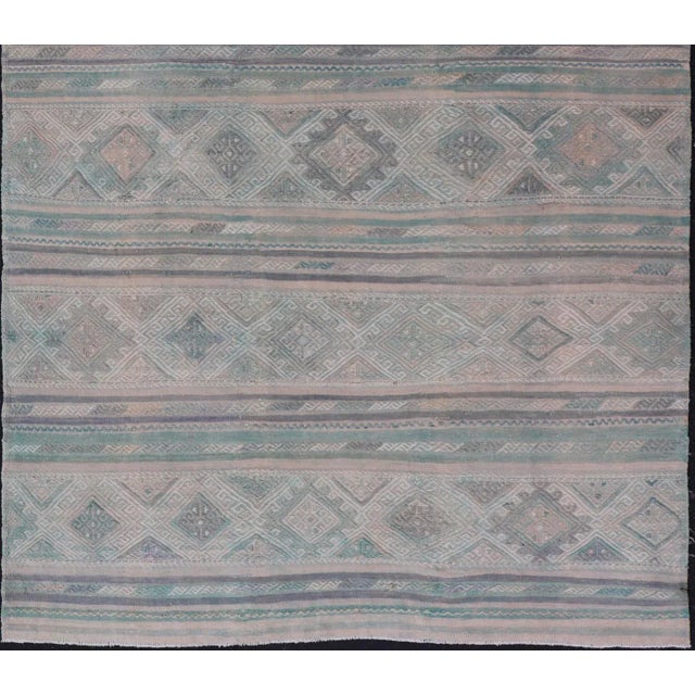 Gray Mid 20th Century Turkish Vintage Kilim Flat-Weave With Embroideries Kilim in Pastel Color For Sale - Image 8 of 12