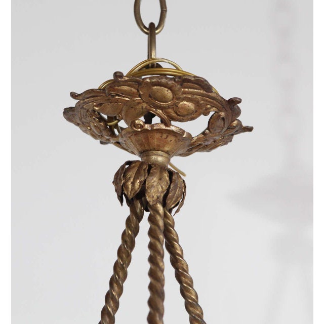 Victorian encased glass pendant. Figural detail on outside of bowl. Newly wired for one standard light bulb.