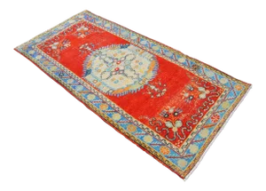 Turkish Oushak Hand Knotted Area Rug Distressed Small Rug - 3′3″ × 6′11″