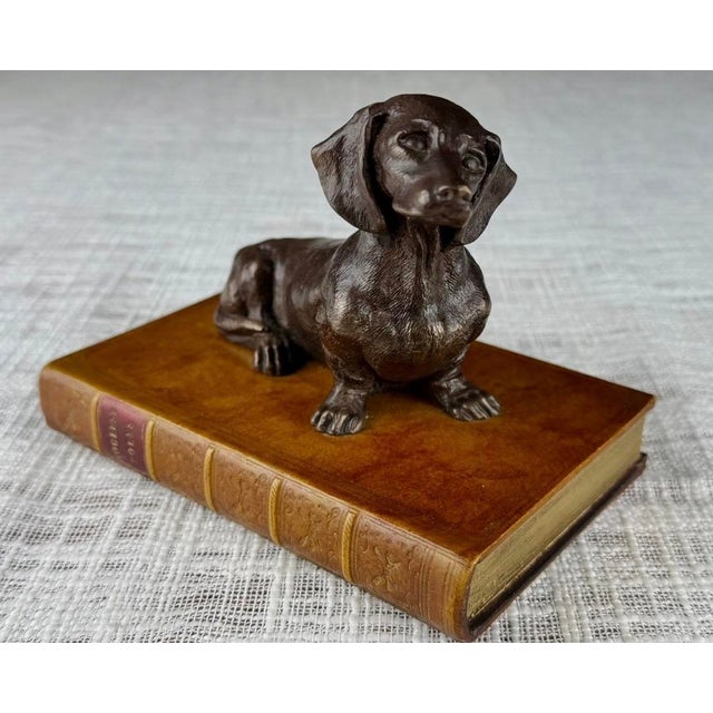 1970s Bronze Dachshund Paperweight on Leather Base For Sale - Image 17 of 18
