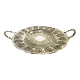 Vintage Silver Tray With Pierced French Details For Sale