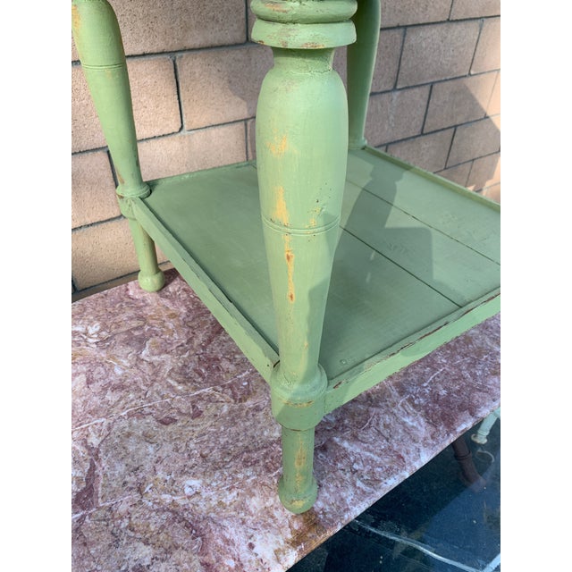 Antique Primitive Wood Work Table Rustic Green Paint For Sale - Image 11 of 13