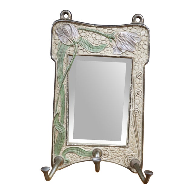 Art Nouveau Cast Iron Key Rack/Mirror For Sale
