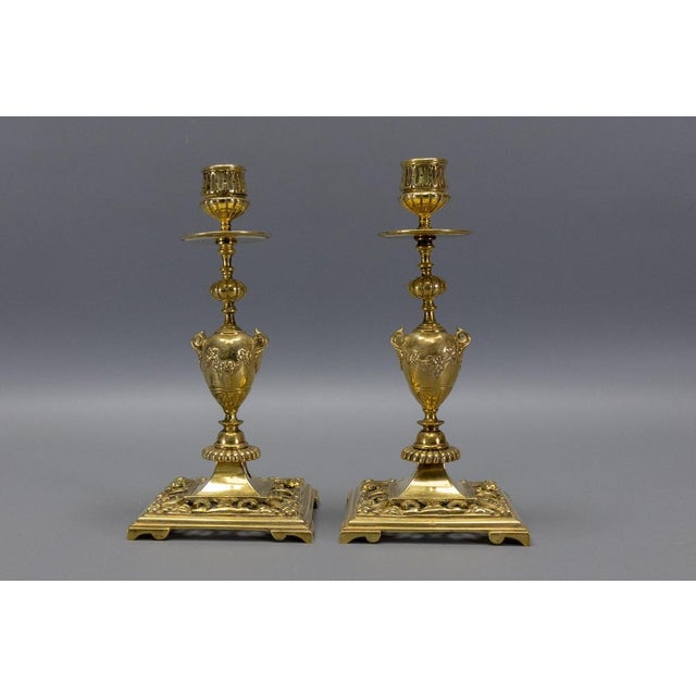 Metal French Neoclassical Bronze Candlesticks, 1930s, Set of 2 For Sale - Image 7 of 18