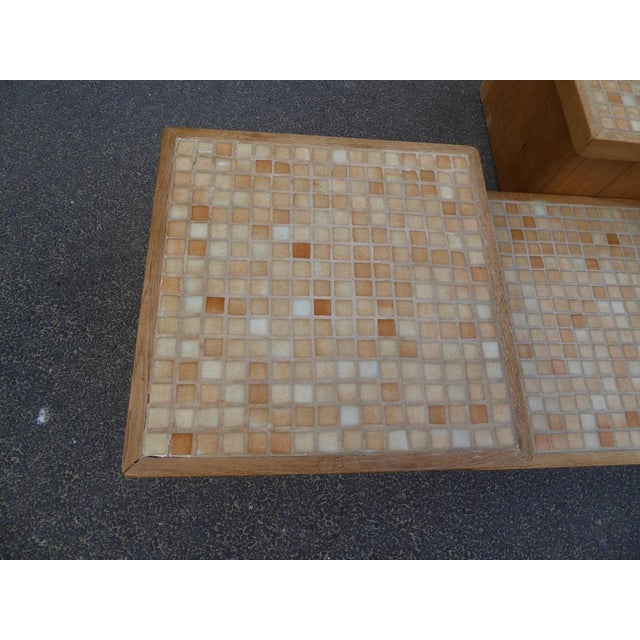 1960s Modular Pink Mosaic and Inlaid Oak Coffee Table, 1960s, Set of 4 For Sale - Image 5 of 18