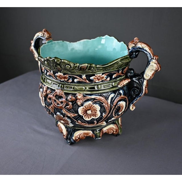 19th Century Antique Art Nouveau Majolica Planter, 1800s For Sale - Image 5 of 18