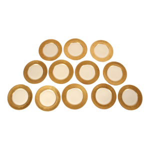 Set of 12 Heinrich & Co Dinner Plates With Acid Etched Gilt Borders