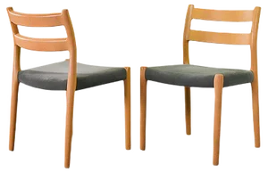 Danish Solid Beech and Gray Velvet Model 84 Dining Chairs by Niels Otto Møller for J.L. Møllers, 1960s, Set of 4