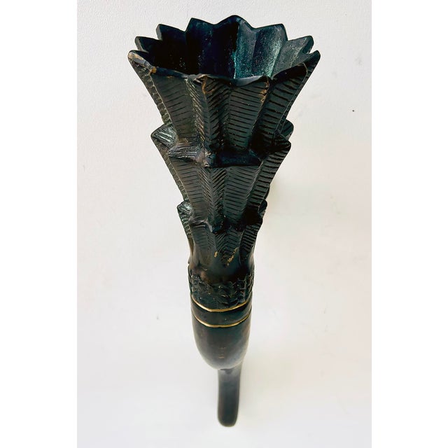 Metal Late 20th Century Large Bronze Horn Torch Candle Sconces With Flared Feather Tops For Sale - Image 7 of 10