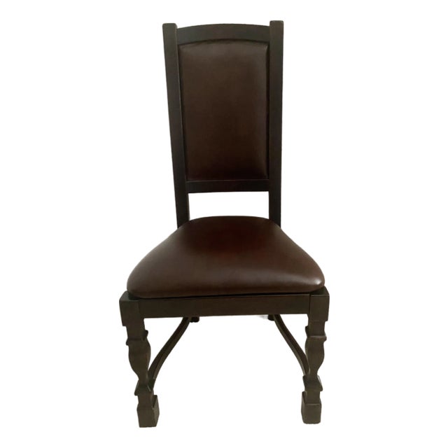 Vintage South Cone Trading Company Tall Back Leather and Wood Chair Spanish Colonial Western Style Mint Condition. For Sale