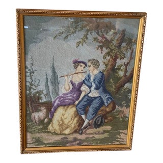 Antique Framed Belgian Needlepoint For Sale