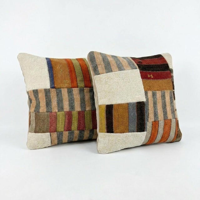 Mid-Century Modern Anatolian Oushak Kilim Pillow Cover 19'' X 20'' - Set of Two For Sale - Image 3 of 4