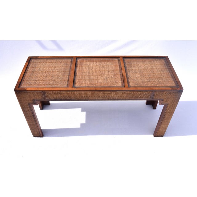 Mid-Century Modern 1970s Mid Century Modern Grasscloth Parsons Console Table For Sale - Image 3 of 11