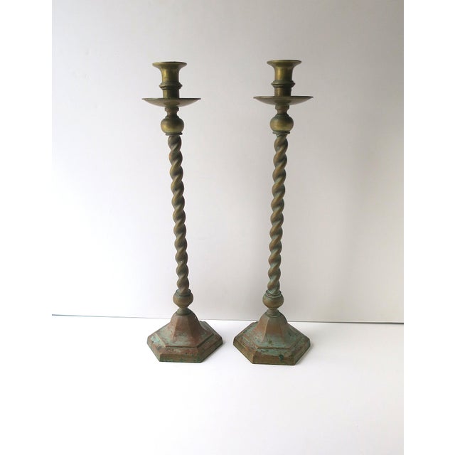 English Brass Barley Twist Candlestick Holders, Pair, Circa Late-19th Century For Sale - Image 4 of 15