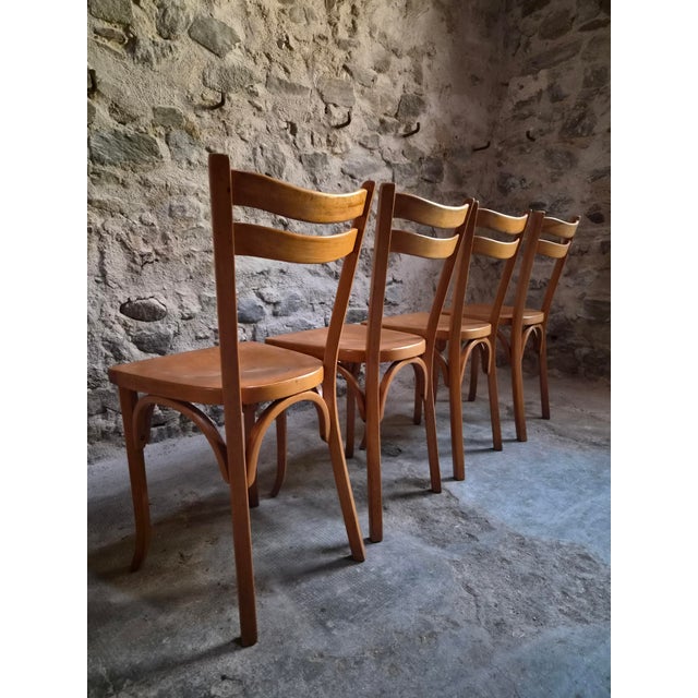 1950s Vintage Baumann Bistro Chairs and Ottoman, France, 1950s, Set of 5 For Sale - Image 5 of 18