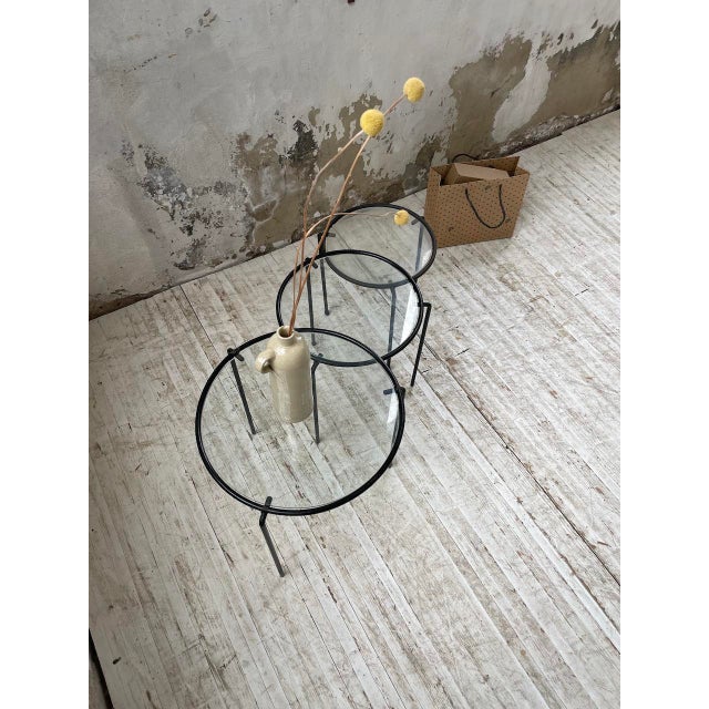 Vintage Metal and Glass Nesting Coffee Tables, 1950s, Set of 3 For Sale - Image 14 of 18