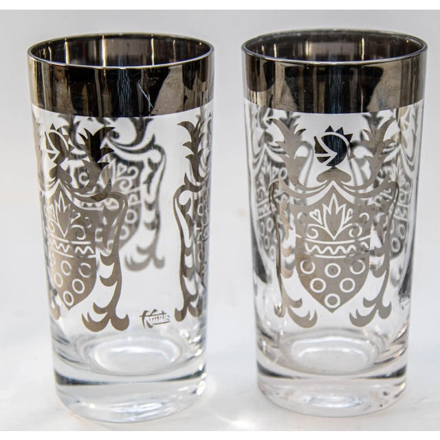 Mid 20th Century Vintage Kimiko Signed Silver High Ball Glasses Set of 8 With Carrying Caddy 60's For Sale - Image 5 of 13