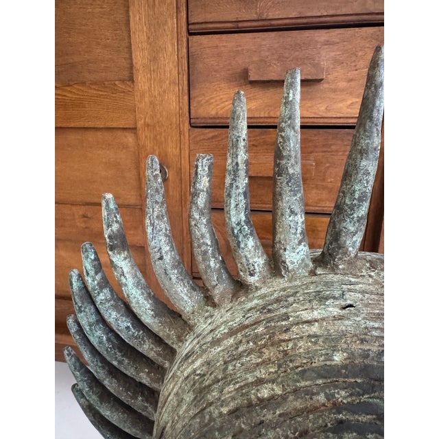 Metal Vintage African Headress Currency Piece on Custom Stand For Sale - Image 7 of 12