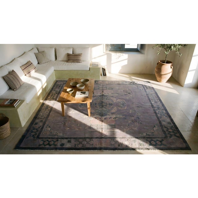 Textile Phenomenal Gray and Purple Mauve Color With Floral Design Antique Chinese Nepal Rug For Sale - Image 7 of 9
