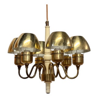 T 526 Chandelier in Brass and Wood Markaryd by Hans-Agne Jakobsson for Hans-Agne Jakobsson Ab Markaryd, 1960s For Sale