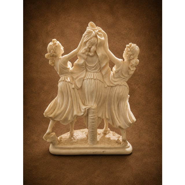 Vintage Italian Three Graces Alabaster Resin Sculpture by Alfonso Lucchesi for f.a.r.o. Italy For Sale - Image 4 of 9