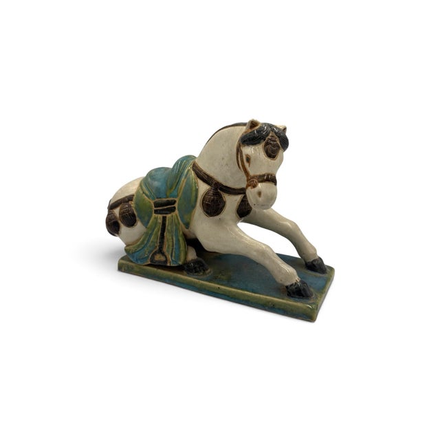 Chinese Set of Three Chinese Tang-Style Glazed Ceramic Horse Figures For Sale - Image 3 of 15