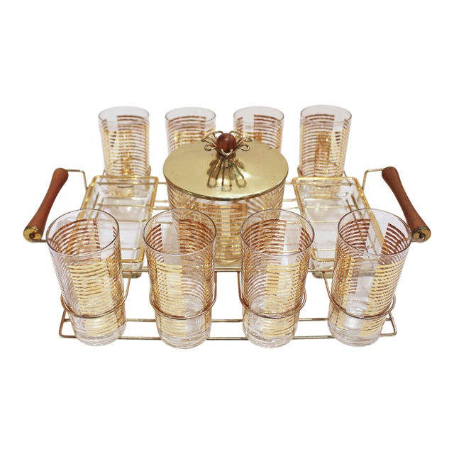 Circa 1970 American Glassware With Tray Cocktail Set by Colony Glass Co. For Sale
