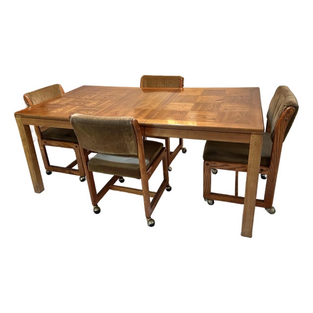 1970s Mid Century Wood Table & 4 Chairs For Sale