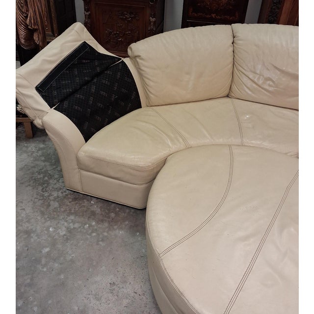 Corner Sofa in Cream Leather with Ottoman, 1970s For Sale - Image 4 of 7