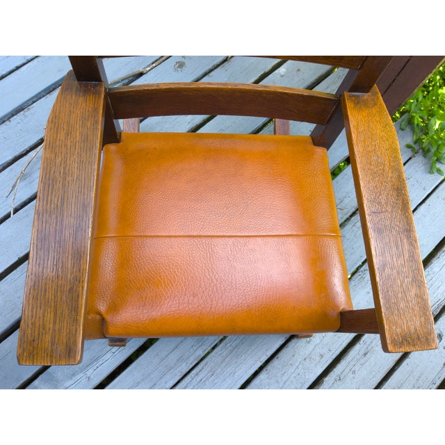 Wood Antique Child's Solid Oak Mission Leather Rocking Chair For Sale - Image 7 of 7