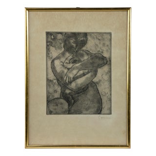 George Minne, Mother and Child, 1942, Etching, Framed For Sale