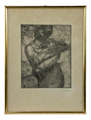George Minne, Mother and Child, 1942, Etching, Framed
